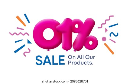 Special summer sale banner 1% discount in form of 3d balloons Pink Vector design seasonal shopping promo advertisement illustration 3d numbers for tag offer label Enjoy Discounts Up to 1% off