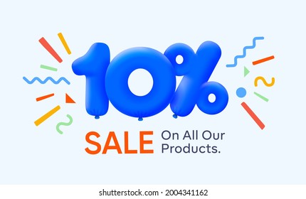 Special summer sale banner 10% discount in form of 3d blue balloons sun Vector design, seasonal shopping promo advertisement, illustration 3d numbers for tag offer label Enjoy Diccounts Up to 10% off