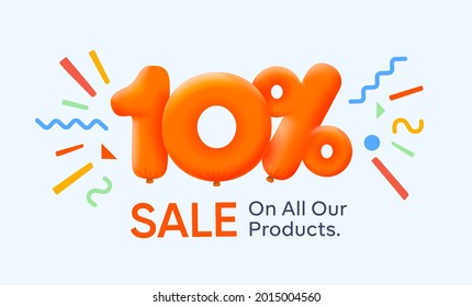 Special summer sale banner 10% discount in form of 3d yellow balloons sun Vector design seasonal shopping promo advertisement illustration 3d numbers for tag offer label Enjoy Discounts Up to 10% off