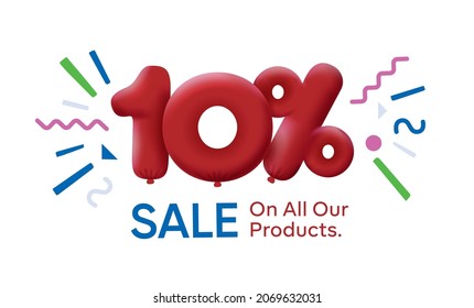 Special summer sale banner 10% discount in form of 3d balloons Red Vector design seasonal shopping promo advertisement illustration 3d numbers for tag offer label Enjoy Discounts Up to 10% off