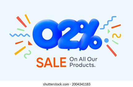 Special summer sale banner 2% discount in form of 3d blue balloons sun Vector design, seasonal shopping promo advertisement, illustration 3d numbers for tag offer label Enjoy Diccounts Up to 2% off