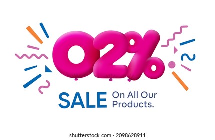 Special summer sale banner 2% discount in form of 3d balloons Pink Vector design seasonal shopping promo advertisement illustration 3d numbers for tag offer label Enjoy Discounts Up to 2% off
