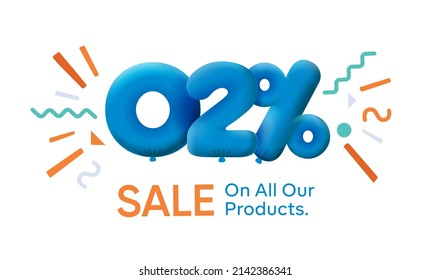 Special summer sale banner 2% discount in form of 3d balloons Blue Vector design seasonal shopping promo advertisement illustration 3d numbers for tag offer label Enjoy Discounts Up to 2% off