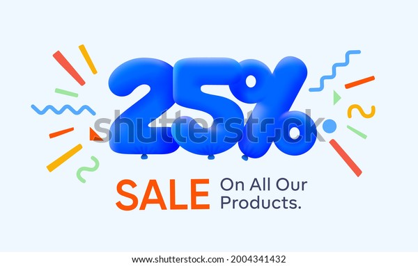 Special summer sale banner 25% discount in form of 3d\
blue balloons sun Vector design, seasonal shopping promo\
advertisement, illustration 3d numbers for tag offer label Enjoy\
Diccounts Up to 25%\
off