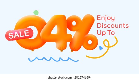 Special summer sale banner 4% discount in form of 3d yellow balloons sun Vector design seasonal shopping promo advertisement illustration 3d numbers for tag offer label Enjoy Discounts Up to 4% off
