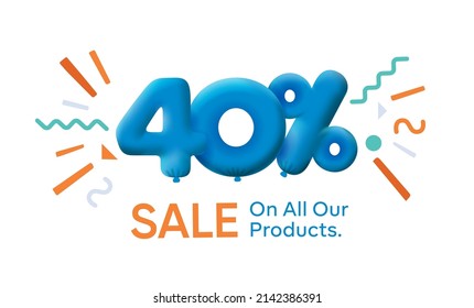 Special summer sale banner 40% discount in form of 3d balloons Blue Vector design seasonal shopping promo advertisement illustration 3d numbers for tag offer label Enjoy Discounts Up to 40% off