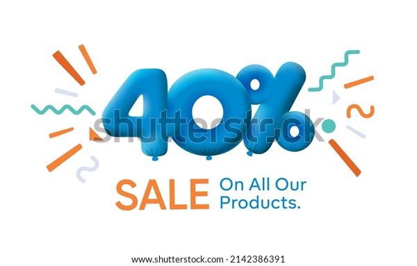 Special summer sale banner 40% discount in form of 3d\
balloons Blue Vector design seasonal shopping promo advertisement\
illustration 3d numbers for tag offer label Enjoy Discounts Up to\
40% off