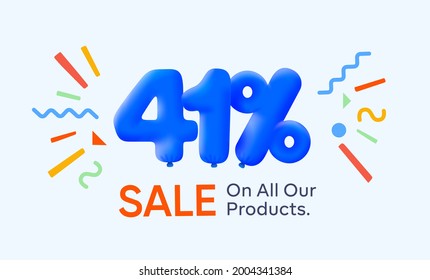 Special summer sale banner 41% discount in form of 3d blue balloons sun Vector design, seasonal shopping promo advertisement, illustration 3d numbers for tag offer label Enjoy Diccounts Up to 41% off