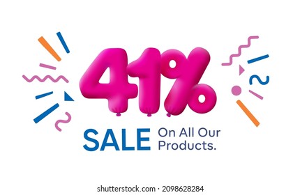 Special summer sale banner 41% discount in form of 3d balloons Pink Vector design seasonal shopping promo advertisement illustration 3d numbers for tag offer label Enjoy Discounts Up to 41% off