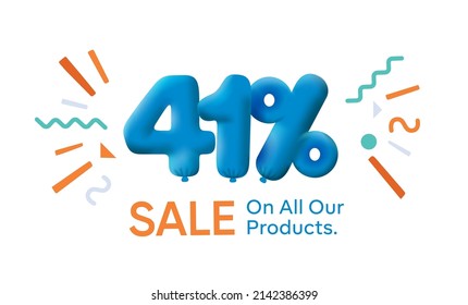 Special summer sale banner 41% discount in form of 3d balloons Blue Vector design seasonal shopping promo advertisement illustration 3d numbers for tag offer label Enjoy Discounts Up to 41% off