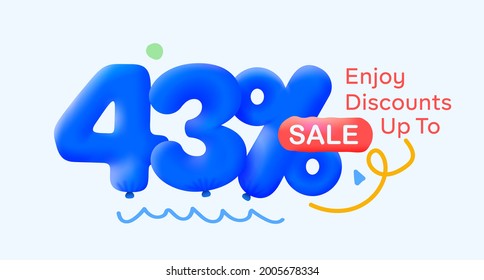 Special summer sale banner 43% discount in form of 3d blue balloons sun Vector design, seasonal shopping promo advertisement, illustration 3d numbers for tag offer label Enjoy Diccounts Up to 43% off