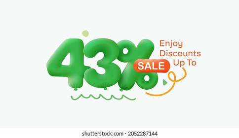 Special summer sale banner 43% discount in form of 3d balloons Green Vector design seasonal shopping promo advertisement illustration 3d numbers for tag offer label Enjoy Discounts Up to 43% off