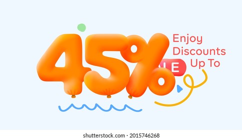 Special summer sale Banner 45% Rabatt in Form von 3D-gelben Ballons Sonne Vector Design saisonale Shopping-Werbeaktion Illustration 3d Zahlen für Tag-Offerte genießen Rabatte bis zu 45% Rabatt