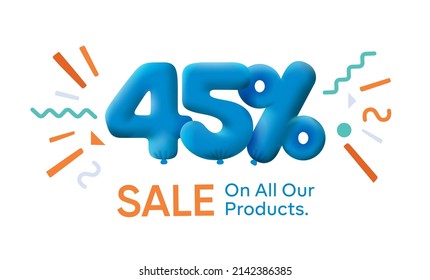 Special summer sale Banner 45% Rabatt in Form von 3D-Ballons Blue Vector Design saisonale Shopping-Werbeaktion Illustration 3d Zahlen für Tag-Offerte genießen Rabatte bis zu 45% Rabatt