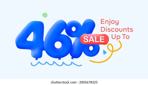 Special summer sale banner 46% discount in form of 3d blue balloons sun Vector design, seasonal shopping promo advertisement, illustration 3d numbers for tag offer label Enjoy Diccounts Up to 46% off