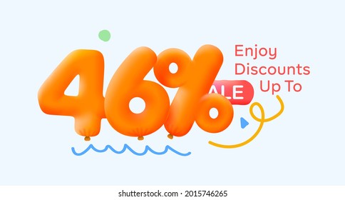 Special summer sale banner 46% discount in form of 3d yellow balloons sun Vector design seasonal shopping promo advertisement illustration 3d numbers for tag offer label Enjoy Discounts Up to 46% off