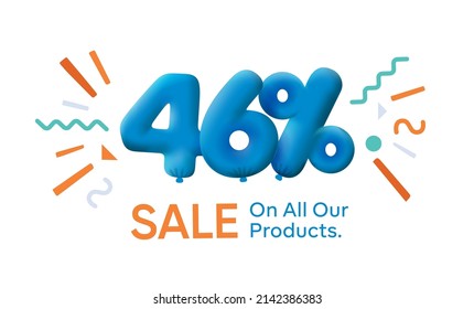 Special summer sale banner 46% discount in form of 3d balloons Blue Vector design seasonal shopping promo advertisement illustration 3d numbers for tag offer label Enjoy Discounts Up to 46% off