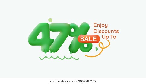Special summer sale banner 47% discount in form of 3d balloons Green Vector design seasonal shopping promo advertisement illustration 3d numbers for tag offer label Enjoy Discounts Up to 47% off