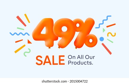 Special summer sale banner 49% discount in form of 3d yellow balloons sun Vector design seasonal shopping promo advertisement illustration 3d numbers for tag offer label Enjoy Discounts Up to 49% off