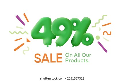 Special summer sale banner 49% discount in form of 3d balloons Green Vector design seasonal shopping promo advertisement illustration 3d numbers for tag offer label Enjoy Discounts Up to 49% off