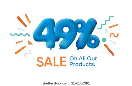 Special summer sale banner 49% discount in form of 3d balloons Blue Vector design seasonal shopping promo advertisement illustration 3d numbers for tag offer label Enjoy Discounts Up to 49% off
