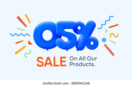 Special summer sale banner 5% discount in form of 3d blue balloons sun Vector design, seasonal shopping promo advertisement, illustration 3d numbers for tag offer label Enjoy Diccounts Up to 5% off