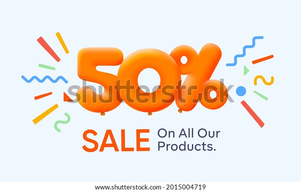 Special summer sale banner 50% discount in form of 3d\
yellow balloons sun Vector design seasonal shopping promo\
advertisement illustration 3d numbers for tag offer label Enjoy\
Discounts Up to 50%\
off