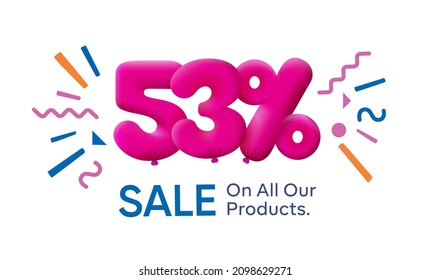Special summer sale banner 53% discount in form of 3d balloons Pink Vector design seasonal shopping promo advertisement illustration 3d numbers for tag offer label Enjoy Discounts Up to 53% off
