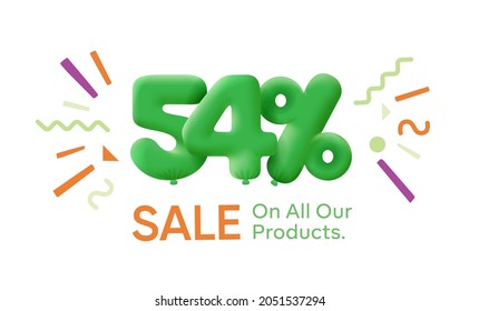 Special summer sale banner 54% discount in form of 3d balloons Green Vector design seasonal shopping promo advertisement illustration 3d numbers for tag offer label Enjoy Discounts Up to 54% off