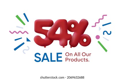 Special summer sale banner 54% discount in form of 3d balloons Red Vector design seasonal shopping promo advertisement illustration 3d numbers for tag offer label Enjoy Discounts Up to 54% off