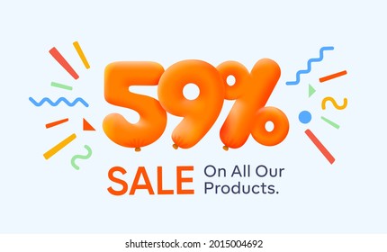 Special summer sale banner 59% discount in form of 3d yellow balloons sun Vector design seasonal shopping promo advertisement illustration 3d numbers for tag offer label Enjoy Discounts Up to 59% off