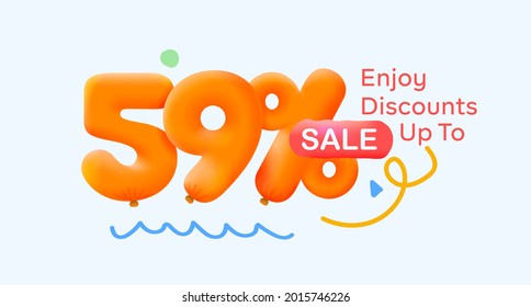 Special summer sale banner 59% discount in form of 3d yellow balloons sun Vector design seasonal shopping promo advertisement illustration 3d numbers for tag offer label Enjoy Discounts Up to 59% off
