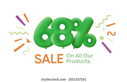 Special summer sale banner 68% discount in form of 3d balloons Green Vector design seasonal shopping promo advertisement illustration 3d numbers for tag offer label Enjoy Discounts Up to 68% off