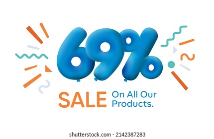 Special summer sale banner 69% discount in form of 3d balloons Blue Vector design seasonal shopping promo advertisement illustration 3d numbers for tag offer label Enjoy Discounts Up to 69% off