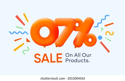 Special summer sale banner 7% discount in form of 3d yellow balloons sun Vector design seasonal shopping promo advertisement illustration 3d numbers for tag offer label Enjoy Discounts Up to 7% off