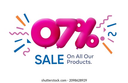 Special summer sale banner 7% discount in form of 3d balloons Pink Vector design seasonal shopping promo advertisement illustration 3d numbers for tag offer label Enjoy Discounts Up to 7% off