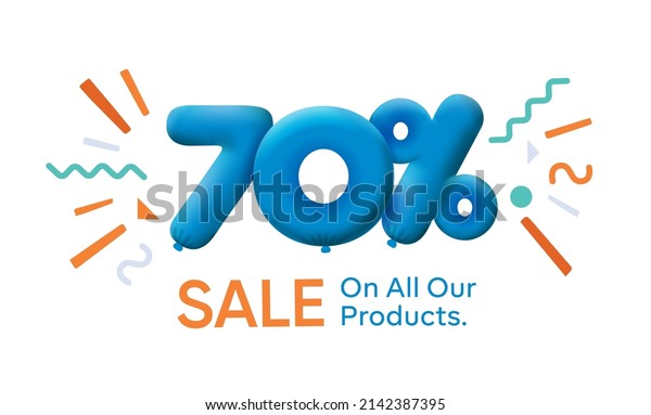 Special summer sale banner 70% discount in form of 3d\
balloons Blue Vector design seasonal shopping promo advertisement\
illustration 3d numbers for tag offer label Enjoy Discounts Up to\
70% off