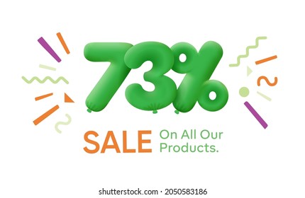 Special summer sale banner 73% discount in form of 3d balloons Green Vector design seasonal shopping promo advertisement illustration 3d numbers for tag offer label Enjoy Discounts Up to 73% off