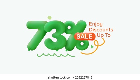 Special summer sale banner 73% discount in form of 3d balloons Green Vector design seasonal shopping promo advertisement illustration 3d numbers for tag offer label Enjoy Discounts Up to 73% off