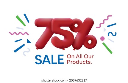 Special summer sale banner 75% discount in form of 3d balloons Red Vector design seasonal shopping promo advertisement illustration 3d numbers for tag offer label Enjoy Discounts Up to 75% off
