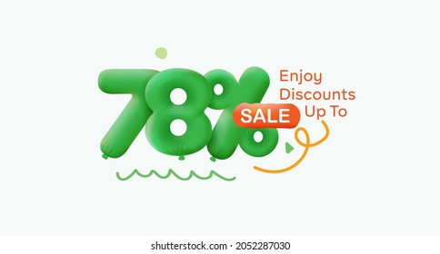 Special summer sale banner 78% discount in form of 3d balloons Green Vector design seasonal shopping promo advertisement illustration 3d numbers for tag offer label Enjoy Discounts Up to 78% off