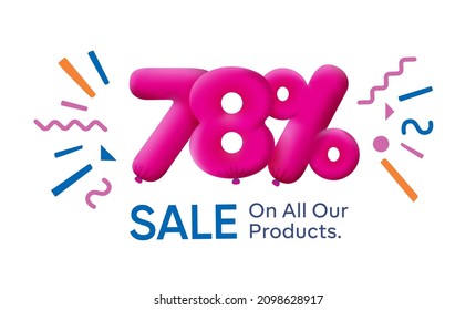 Special summer sale banner 78% discount in form of 3d balloons Pink Vector design seasonal shopping promo advertisement illustration 3d numbers for tag offer label Enjoy Discounts Up to 78% off