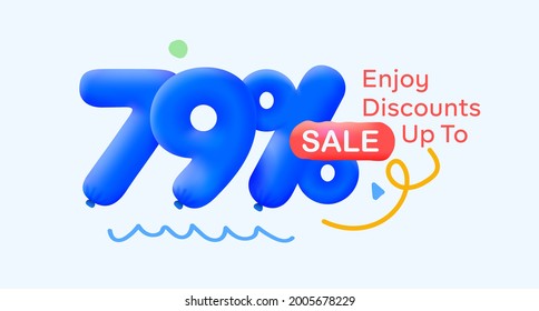 Special summer sale banner 79% discount in form of 3d blue balloons sun Vector design, seasonal shopping promo advertisement, illustration 3d numbers for tag offer label Enjoy Diccounts Up to 79% off