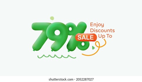 Special summer sale banner 79% discount in form of 3d balloons Green Vector design seasonal shopping promo advertisement illustration 3d numbers for tag offer label Enjoy Discounts Up to 79% off