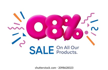 Special summer sale banner 8% discount in form of 3d balloons Pink Vector design seasonal shopping promo advertisement illustration 3d numbers for tag offer label Enjoy Discounts Up to 8% off