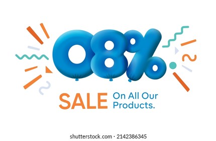 Special summer sale banner 8% discount in form of 3d balloons Blue Vector design seasonal shopping promo advertisement illustration 3d numbers for tag offer label Enjoy Discounts Up to 8% off
