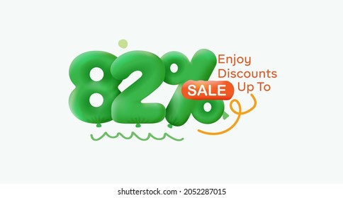 Special summer sale banner 82% discount in form of 3d balloons Green Vector design seasonal shopping promo advertisement illustration 3d numbers for tag offer label Enjoy Discounts Up to 82% off