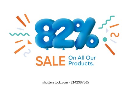 Special summer sale banner 82% discount in form of 3d balloons Blue Vector design seasonal shopping promo advertisement illustration 3d numbers for tag offer label Enjoy Discounts Up to 82% off