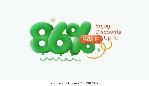 Special summer sale banner 86% discount in form of 3d balloons Green Vector design seasonal shopping promo advertisement illustration 3d numbers for tag offer label Enjoy Discounts Up to 86% off