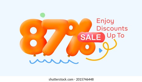 Special summer sale banner 87% discount in form of 3d yellow balloons sun Vector design seasonal shopping promo advertisement illustration 3d numbers for tag offer label Enjoy Discounts Up to 87% off